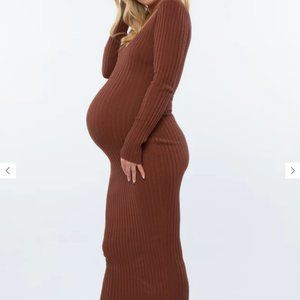 Pinkblush Brown Ribbed Maxi Dress